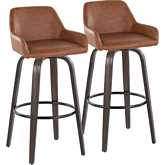 Daniella 30" Swivel Bar Stool in Walnut Glazed Wood & Camel Leatherette (Set of 2)